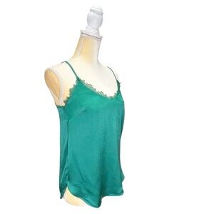 NEW Floreat for Anthropologie Green Satin Camisole Size XS Lace Trim New